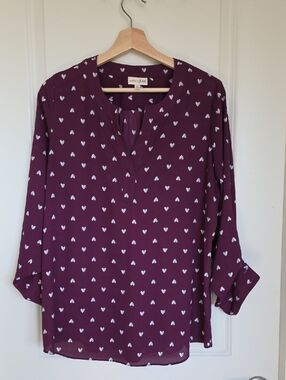 Staccato Plum Heart-Print Split-Neck Blouse